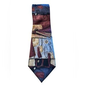 CoolCC Handmade 100% Silk Burgundy Abstract Wearable Art Print Tie